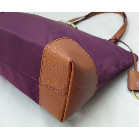 Tory Burch Purple Nylon Brown Leather Trim Double Handle Satchel Shoulder Bag - Picture 14 of 16